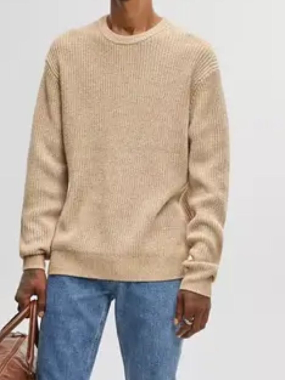 Mode of One Tannin Cable Knit Crewneck Pullover Sweater L